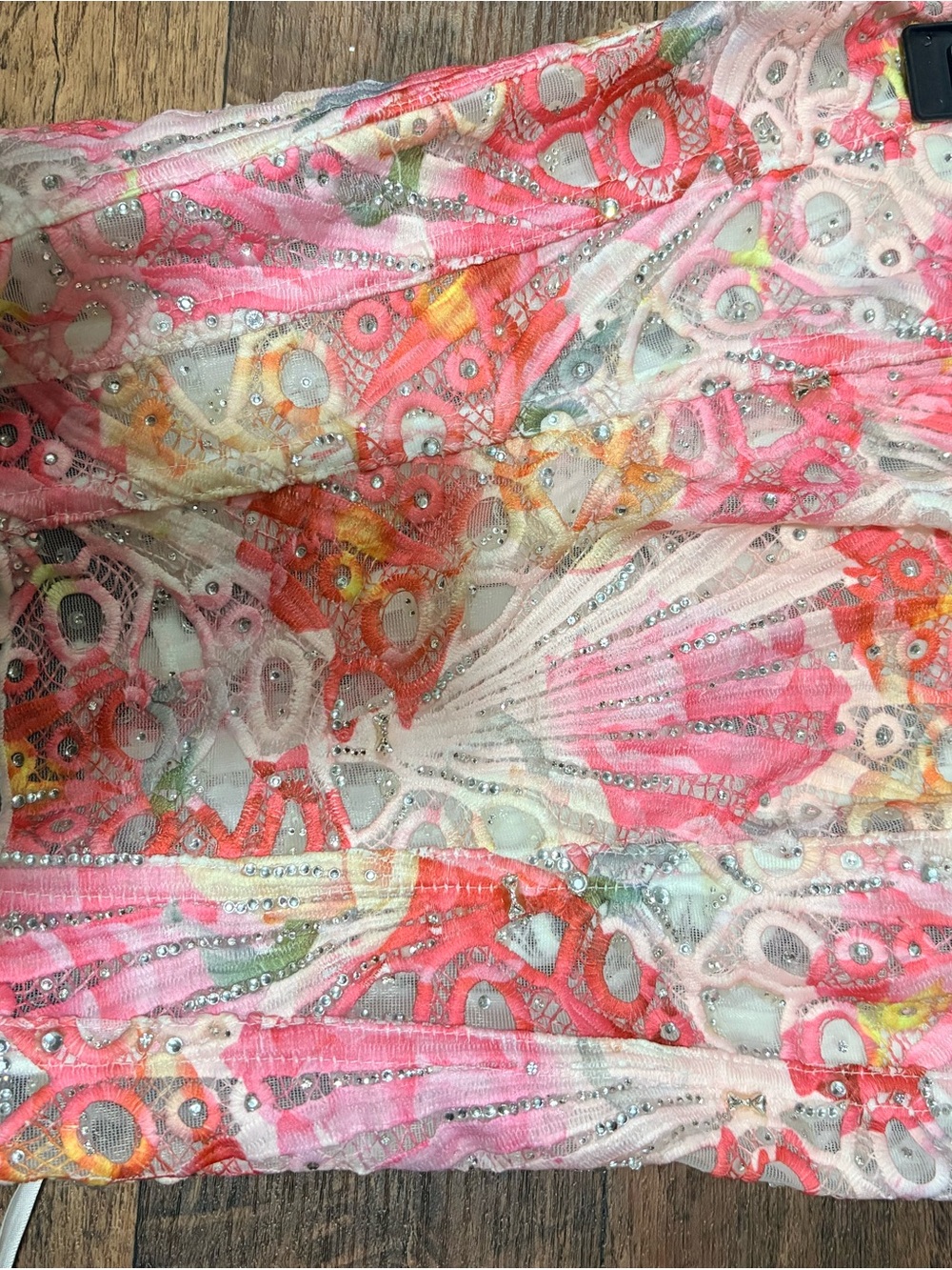 Custom Pink Multicolor Embellished Lace A-Line Skirt